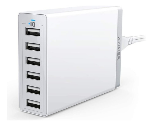 Cargador De Pared - Anker 6 Port Usb - 60w 12amp - Power Iq Color Blanco