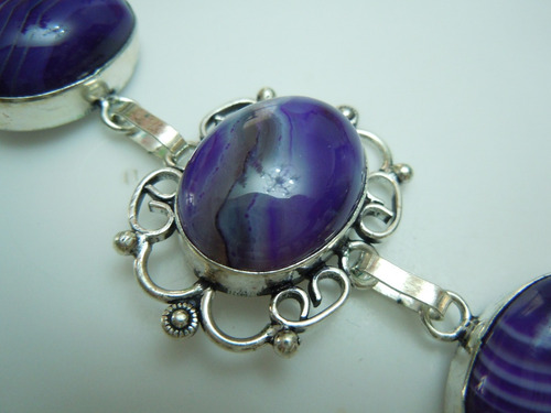 Pulsera Brazalete Bañada En Plata 925 Con Onyx Púrpura