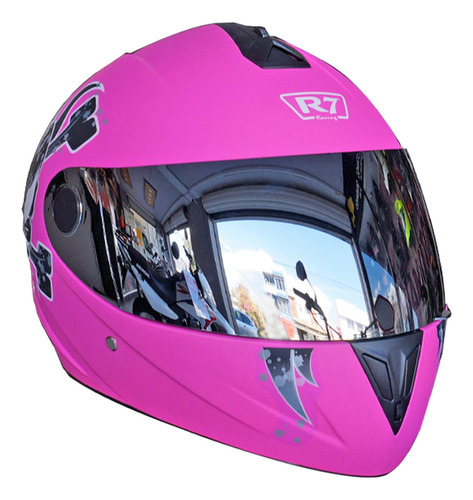 Casco Cerrado R7 Racing Dot M Calavera Rosa Mate Mica Espejo