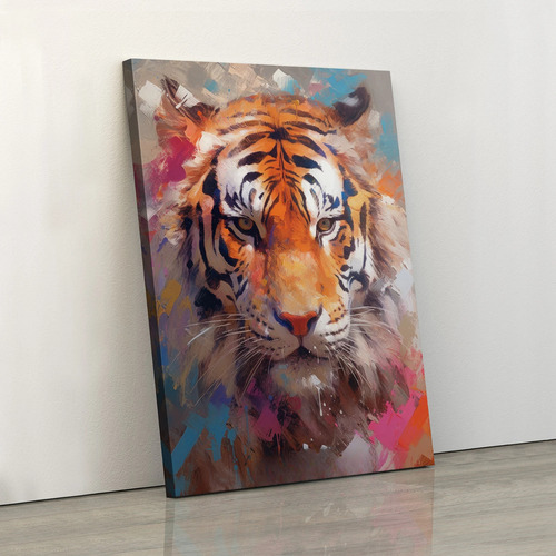 Cuadro Decorativo Tigre Colorido Óleo Canvas Canvas