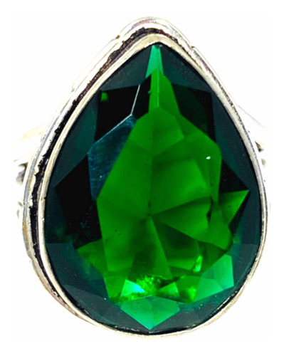 Anillo Plata India Turmalina Verde Facetada 100% Natural