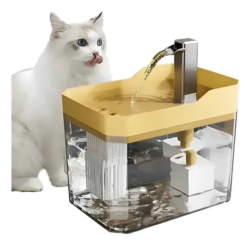 Bebedero Fuente De Agua Filtro Dispensado Gato Mascotas 1.5l Amarillo