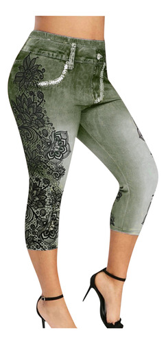 Pantalones F Para Mujer, Talla Grande, Estilo Capris, Estamp