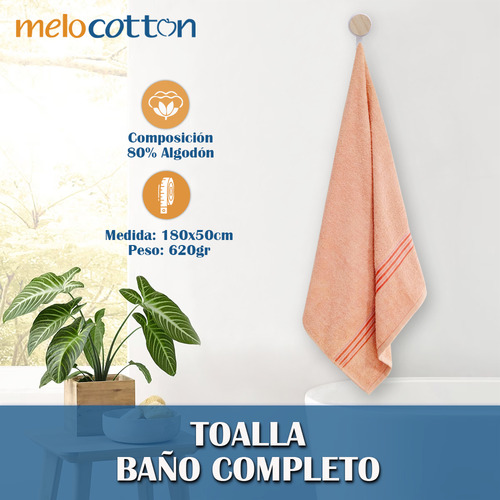 5 Toallas De Baño Completo 150x80cm - 600 Gr C/u Color Naranja 6 Lisa