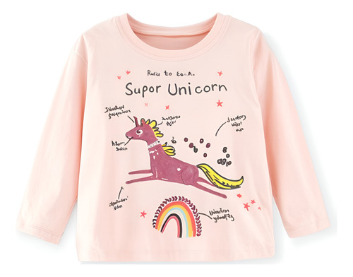 Polera Niña Algodón Manga Larga Super Unicornio Exclusiva