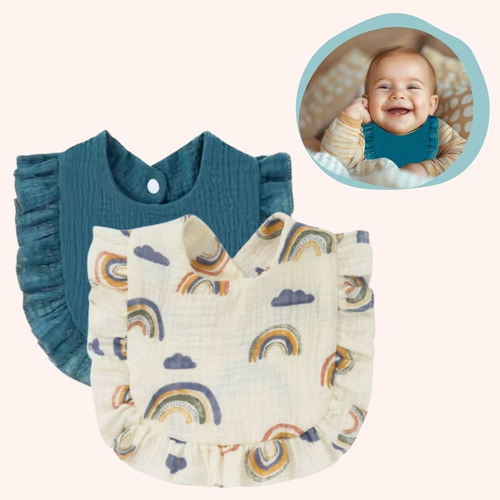Babador Bebê Menino E Menina Introdução Alimentar - 2 Unid Azul