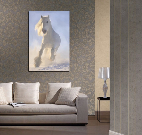 Vinilo Decorativo 60x90cm Caballo Blanco Fauna Watercolor