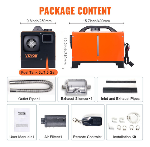 Diesel Air Heater Vevor 5kw 12v W/ Remote Control & Lcd
