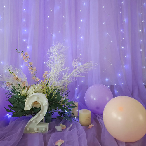 Cortina De Tul Traslúcido Lavanda Con Luces Led Para Eventos Color