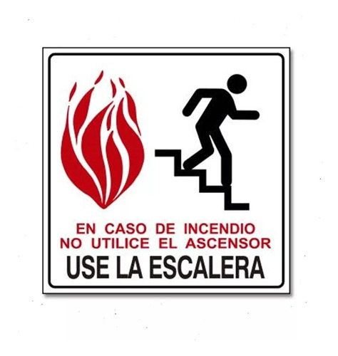 Cartel Plastico En Caso De Incendio Use Escalera 22x26 Cm 
