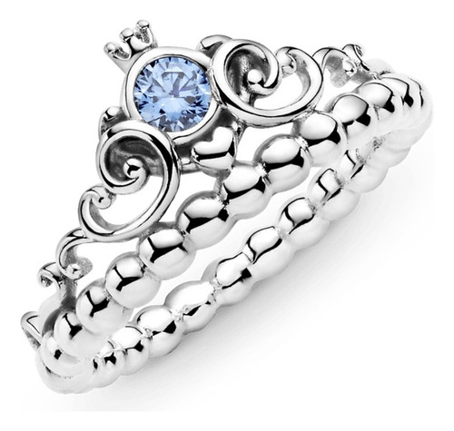 Anillo Para Pandora Tiara Azul Cenicienta Plata Ley S925