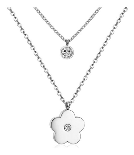 Imagen 1 de 2 de Collar Multicapa Mujer Doble Flor Acero Inoxidable Layer