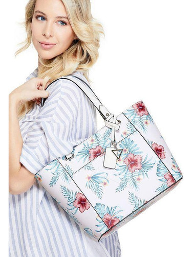 Bolsa Guess Mujer Nueva Original Ee706122 Blanco Lisa Plata Blanco