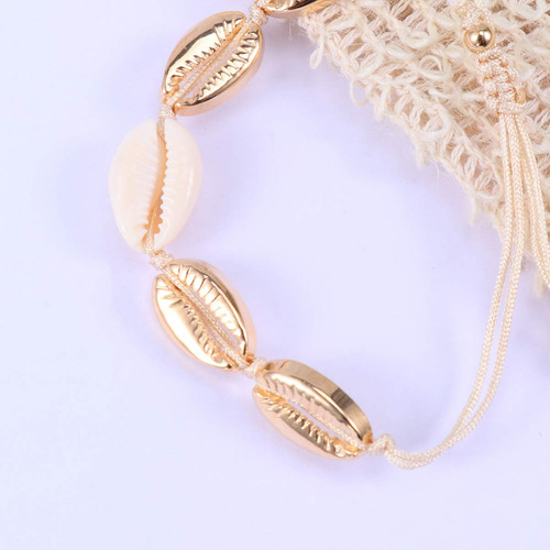 Juego De Collar Y Pulsera Conchas Doradas 2pcs Ajustable