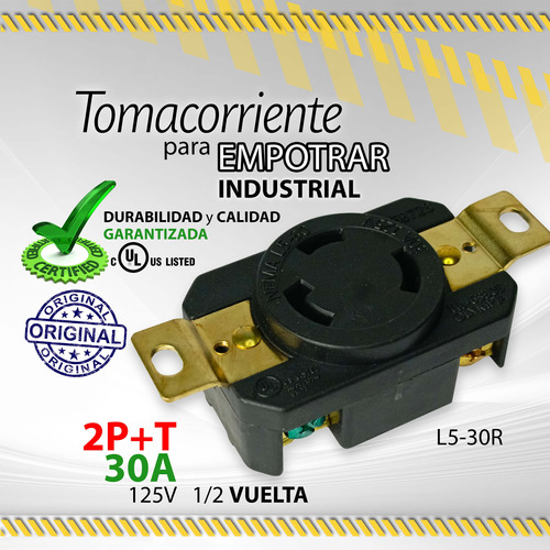 Toma Industrial  Empotrar 2p+t 30a 1/2 Vuelta L5-30r/ 10707