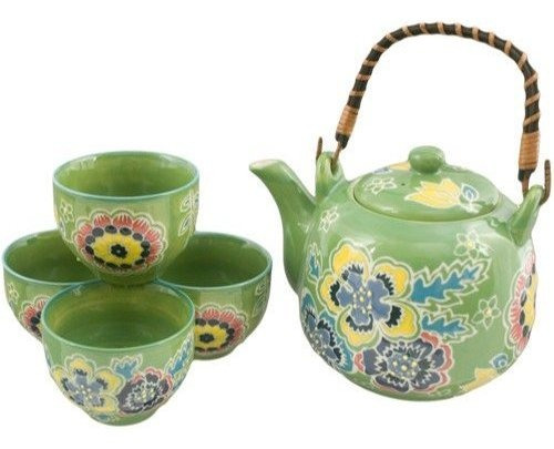 Set De Té De Flor De Peonía Botan Japonés: Tetera De