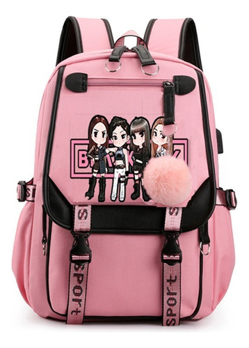 Mochila Juvenil Coreana Kpop Blackpink Con Puerto Usb