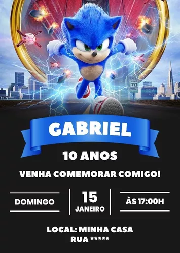 Convite Digital Aniversário Tema Sonic - Desconto no Preço