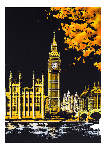 Pintura De Rasguños Con Vista Nocturna Al Big Ben De Londres