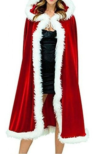 Navidad Mujer Rojo Con Capucha Capa Manto Disfraz De Santa C