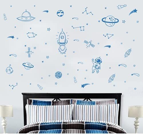 Vinilo Decorativo Pared Planetas Espacio Azul