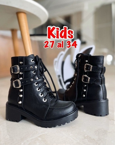 Bota Moda Infantil Estilo Rockeras Color Negro Para Niñas