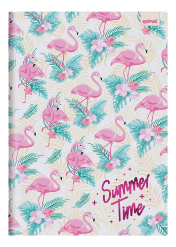 Caderno Escolar Brochura Grande Capa Dura Menina Flamingos Cor Palha