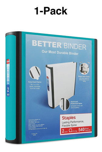 Binder Staples Better, 2 Pulgadas, Color Verde Azulado