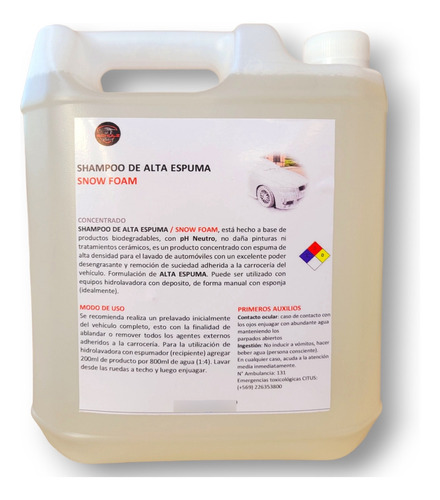 Shampoo Para Autos De Alta Espuma 5lts