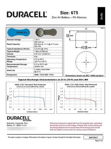 Imagem 3 de 6 de 60 Pilhas Baterias Da 675 Pr44 Aparelho Auditivo - Duracell