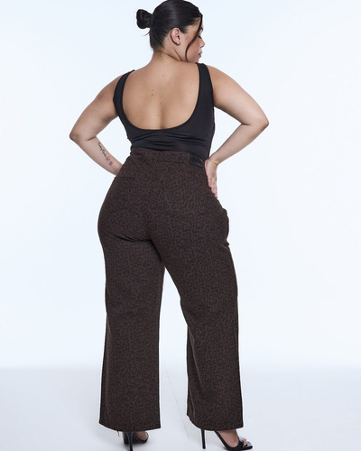 Jeans Maxi Wide Leg Rigido Animal Print Mujer Talles Grandes