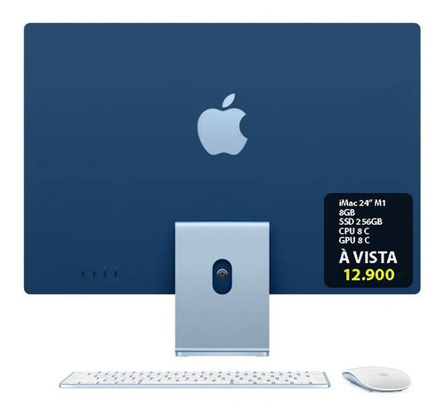 Apple iMac 24 M1, 8 GB de RAM, 256 GB, SSD, 8c, 8c, Vista, GPU, 12,9 K, color azul