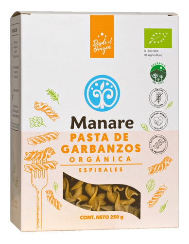 Pasta De Garbanzos 250gr 100% Orgánicos Espirales. Agronewen