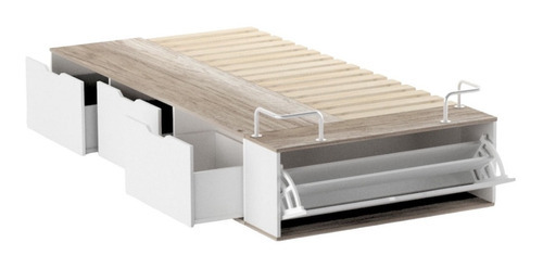 Cama 1 Plaza Madera Laqueada Cajonera Zapatero - 200x100cm Color Báltico