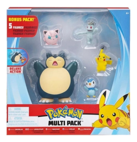 Set Pokemon 5 Figuras Multipack Snorlax, Pikachu, Machop