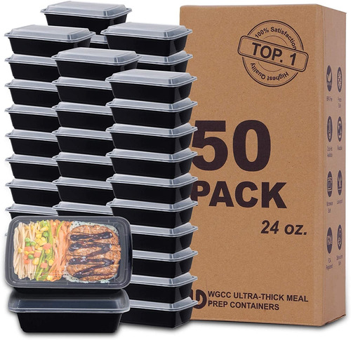 Envases Para Alimentos Wgcc, Con Tapas, 24 Oz, 50u