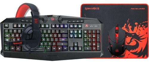 Kit de teclado y mouse gamer Redragon S101-BA Español de color negro