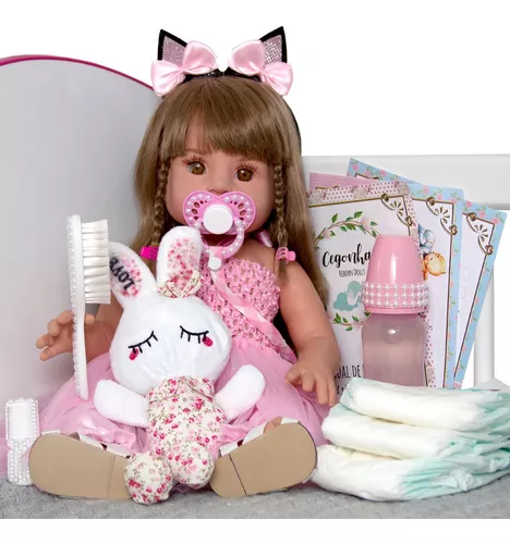 Boneca Bebe Reborn Menina Banho Silicone Fofa Presente