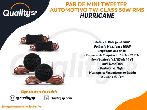 Kit Mini Tweeter Automotivo Class Tw Hurricane 50w Rms Par Cor Preto