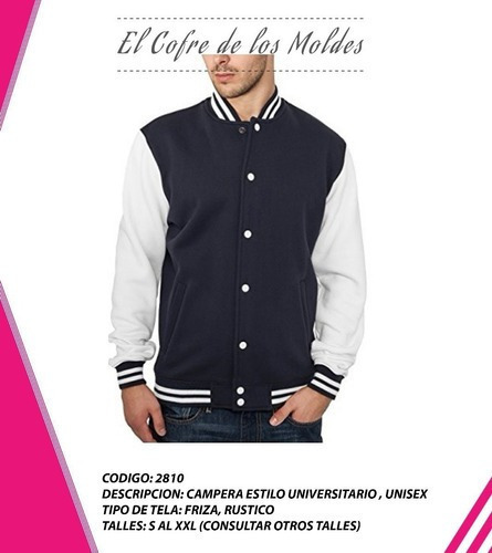 Molde  Campera Estilo Universitario Pack 5 Talles!