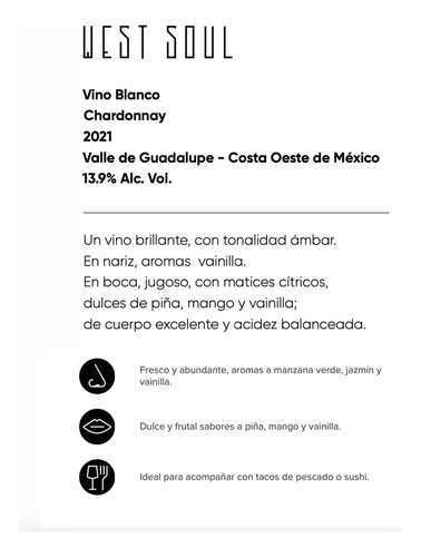 Vino Blanco West Soul Chardonnay 750ml