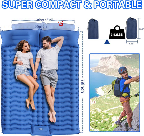 Colchoneta De Camping Doble, Grosor De 4 Pulgadas, Ultr...