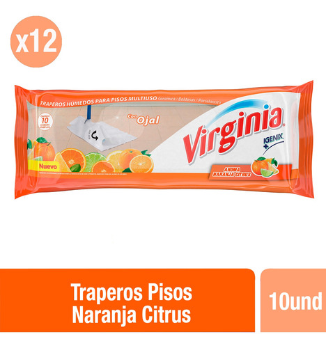 Imagen 1 de 1 de Virginia Pack 12x Traperos Pisos Naranja Citrus 10u
