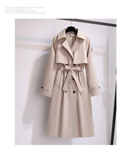 Gabardina Con Cinturón Y Doble Botonadura Y Solapa Para Muje