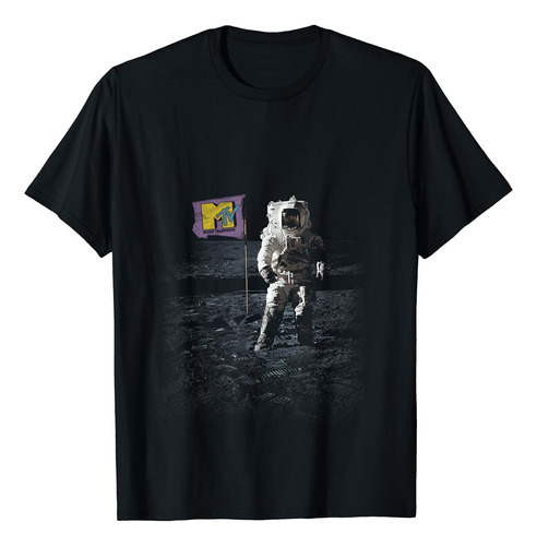 Camiseta Con La Bandera De Mtv Y El Hombre En La Luna