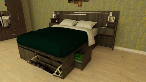 Imagen 3 de 4 de Cama Box Base Sommiers Cajones Madera Multifunción - 2.0 Mts