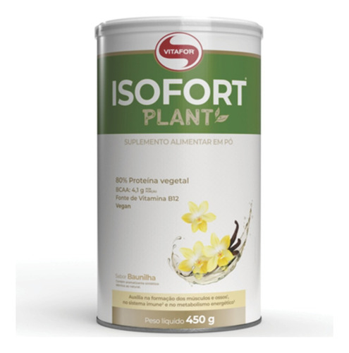 Suplemento em pó Vitafor Proteina vegana Isofort Plant lata de 450g Sabor Baunilha