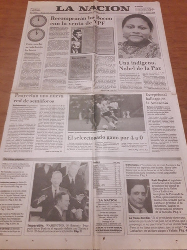 Tapa Diario La Nación 17 10 1992 Nobel Paz Ruggeri Ypf 