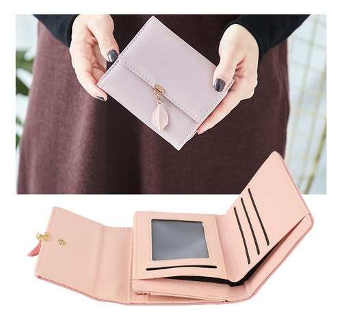 Cartera Corta De Múltiples Ranuras Pu Portátil Para Mujer