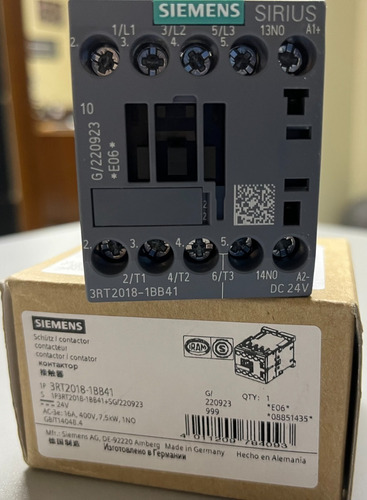 Contactor 3rt2018, 16a Ac-3, 7.5kw/400v, Bobina 24vdc S00 1n